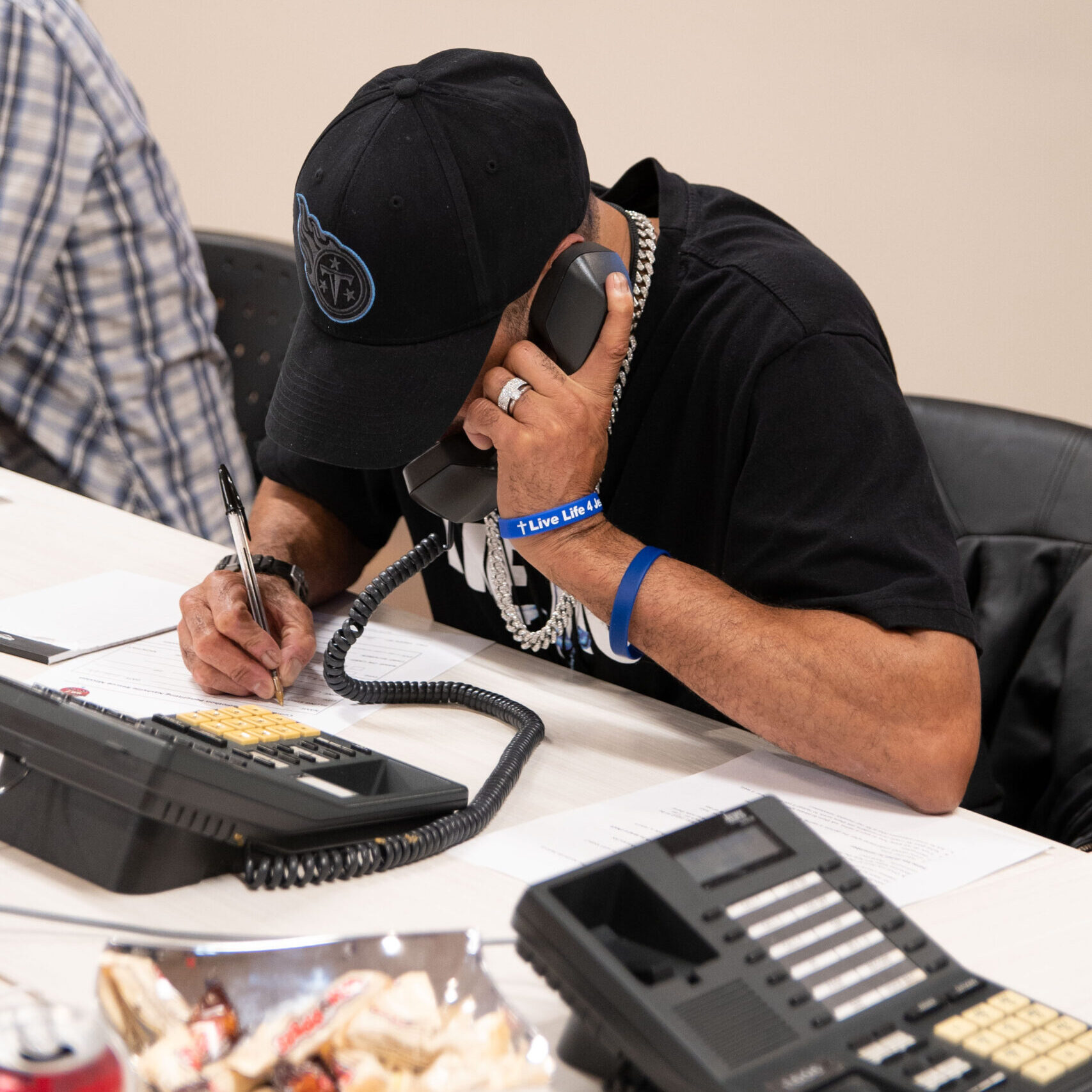 WLRP on phone Radiothon
